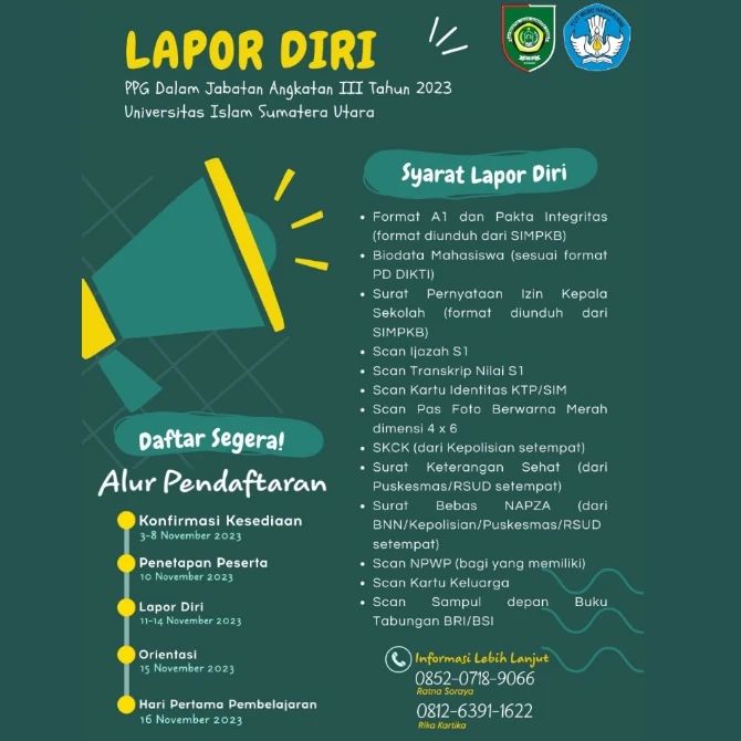 Lapor Diri PPG Dalam Jabatan Angkatan III Tahun 2023 Universitas Islam SUmatera Utara Lapor Diri PPG Dalam Jabatan Angkatan III Tahun 2023 Universitas Islam SUmatera Utara